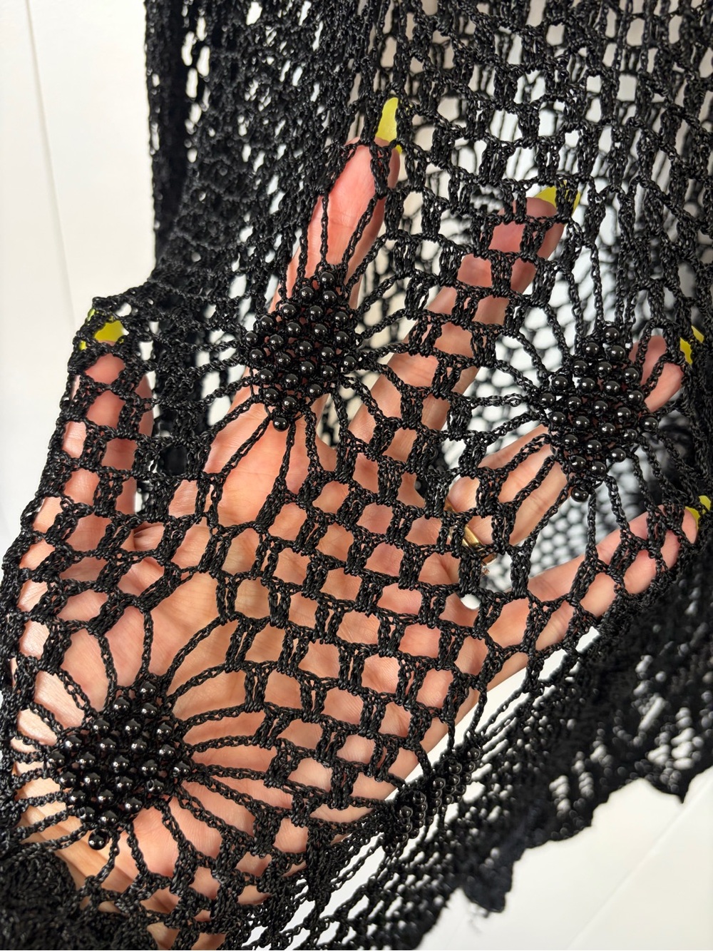 Vintage Y2K Whimsigoth Beaded Crochet Mesh Cardigan Sheer Cover Up Small boho - Picture 6 of 11